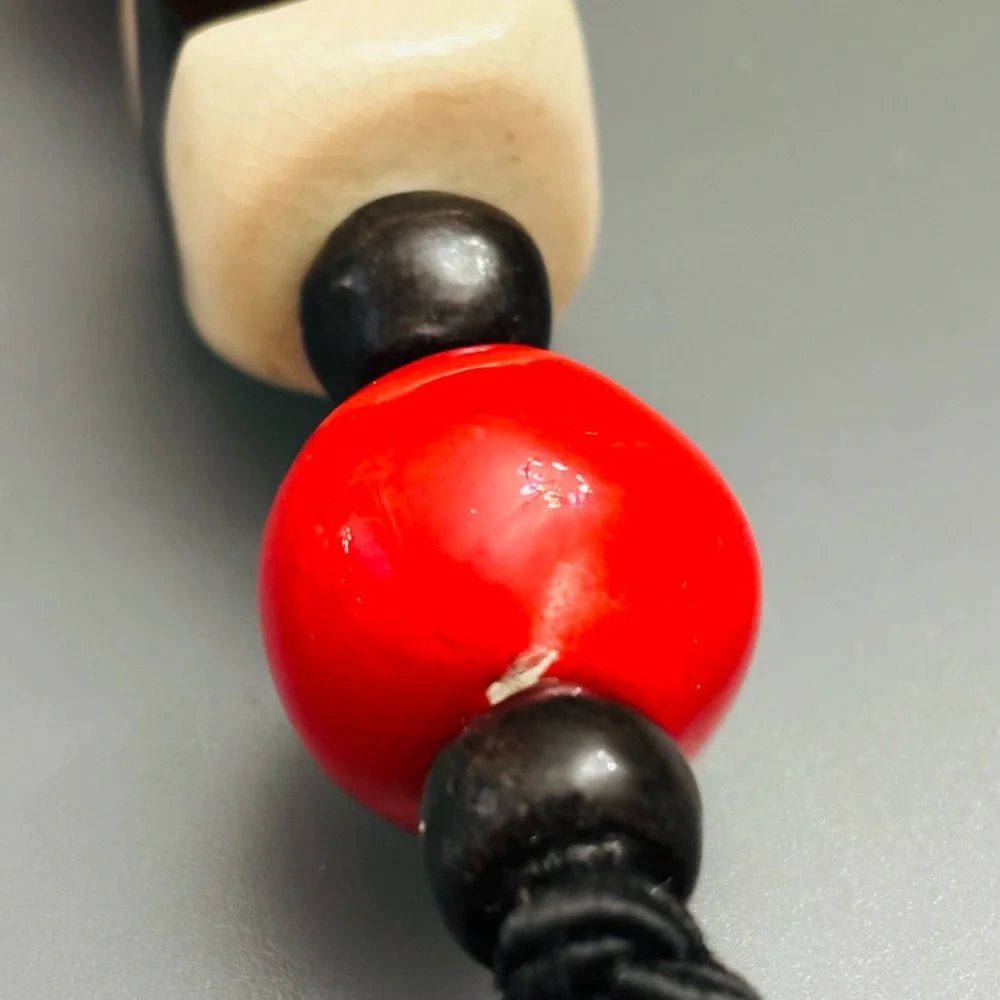 Handmade Ceramic Necklace Chunky Choker Statement VNTG Black Red White marked TK